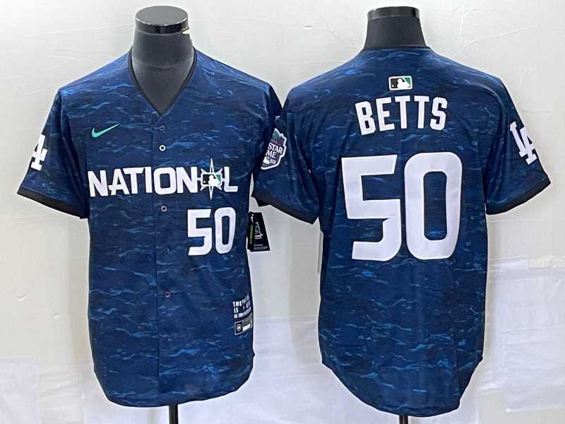 Mens Los Angeles Dodgers #50 Mookie Betts Number Royal 2023 All star Cool Base Stitched Jersey